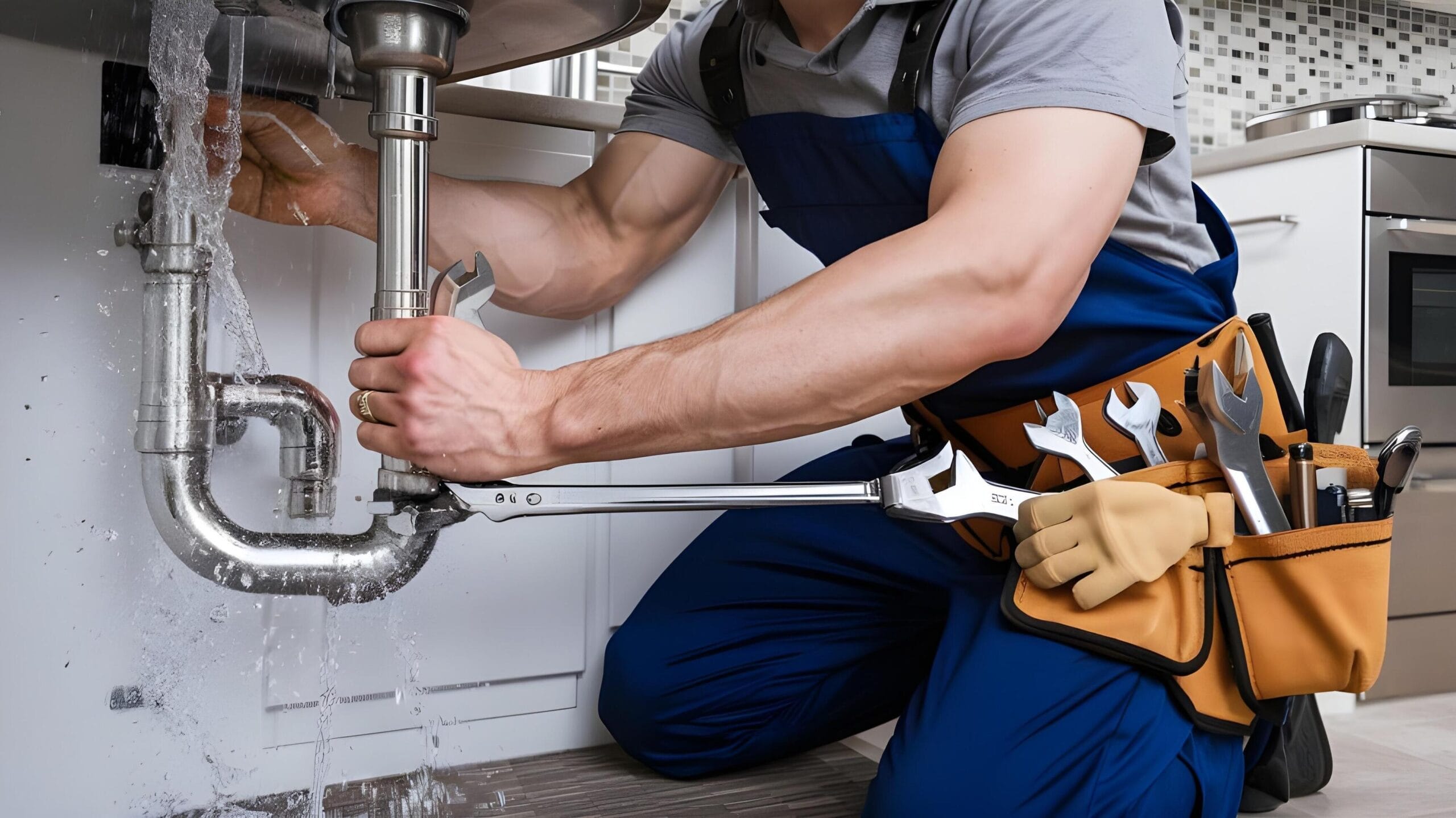 Plumber tightening a residential plumbing pipe in Ruskin